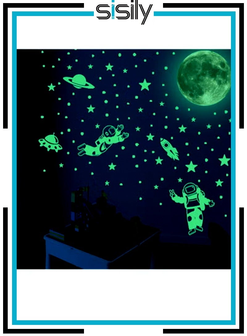 سيسلي 102 قطعة من ملصقات الحائط التي تتوهج في الظلام لرواد الفضاء والكوكب - ملصقات فينيل قابلة للإزالة لغرفة نوم الأطفال وغرفة المعيشة - Image 1