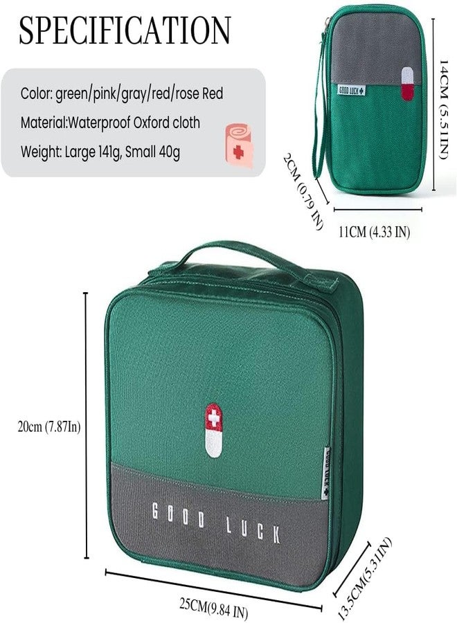 FLYNGO 2Pcs Medicine Pouch Empty First Aid Kit Bag for Travel, Home, Camping, Sports Emergency Survival Medicine Storage Bag (Green) - Image 2