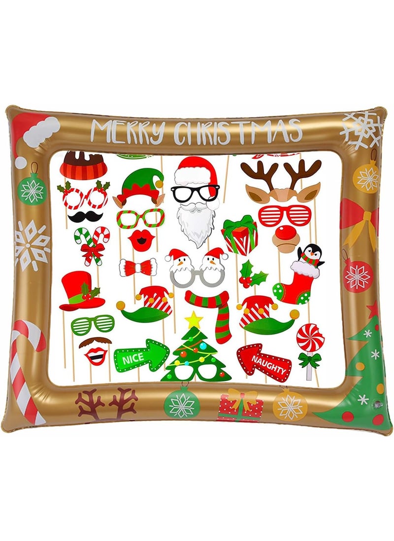 HANSAMU Christmas Inflatable Frame Selfie Family Reunions Photo Booth Props Supplies for Christmas Party Family Activities and Entertaining New Year Props32 Pcs Props1 Frame  - Image 1