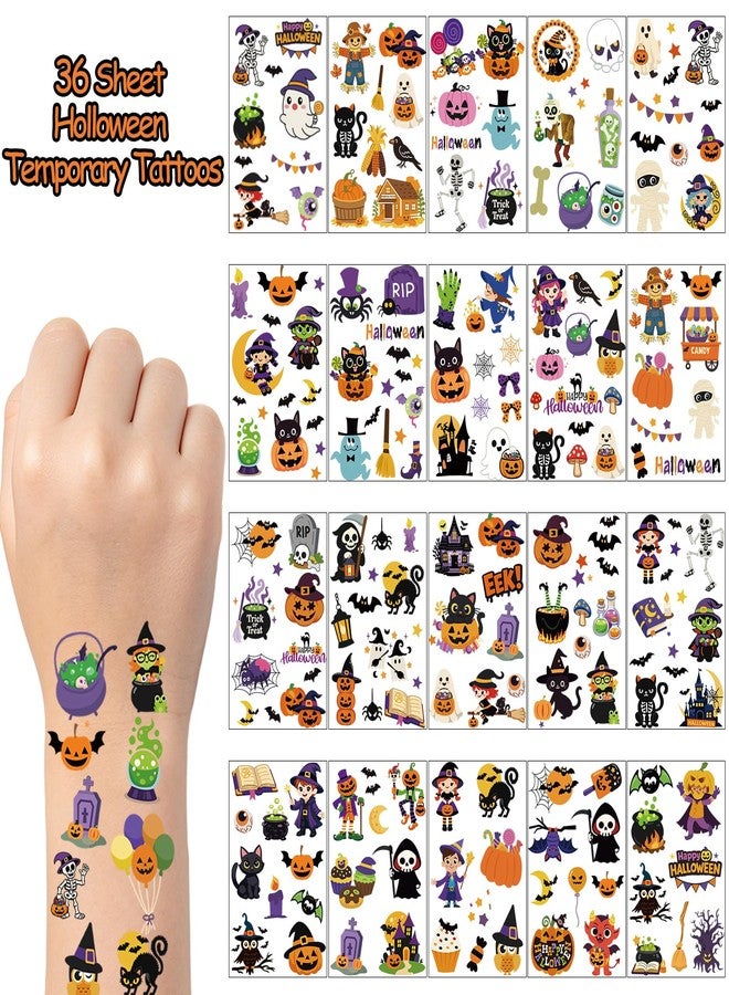 SOOVSY 300pcs Sheets Halloween Temporary Tattoos for Kids, Cute Waterproof Fake Tattoos for Boys Girls, Pumpkin Witch Skeleton Ghost Spider Bat Halloween Party Favors Supplies, Trick or Treat Decorations - Image 2