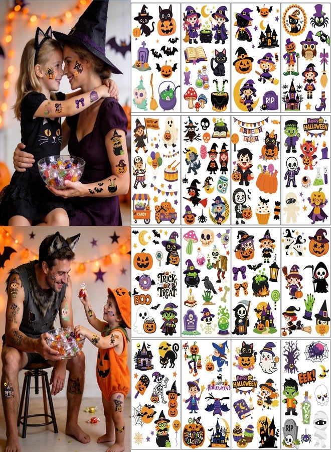 SOOVSY 300pcs Sheets Halloween Temporary Tattoos for Kids, Cute Waterproof Fake Tattoos for Boys Girls, Pumpkin Witch Skeleton Ghost Spider Bat Halloween Party Favors Supplies, Trick or Treat Decorations - Image 3