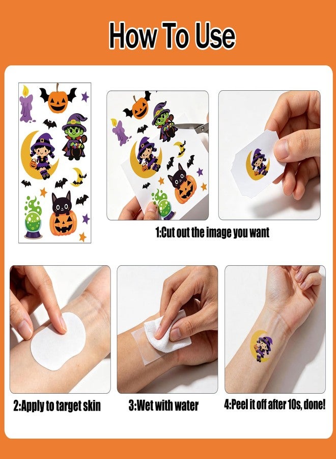 SOOVSY 300pcs Sheets Halloween Temporary Tattoos for Kids, Cute Waterproof Fake Tattoos for Boys Girls, Pumpkin Witch Skeleton Ghost Spider Bat Halloween Party Favors Supplies, Trick or Treat Decorations - Image 5