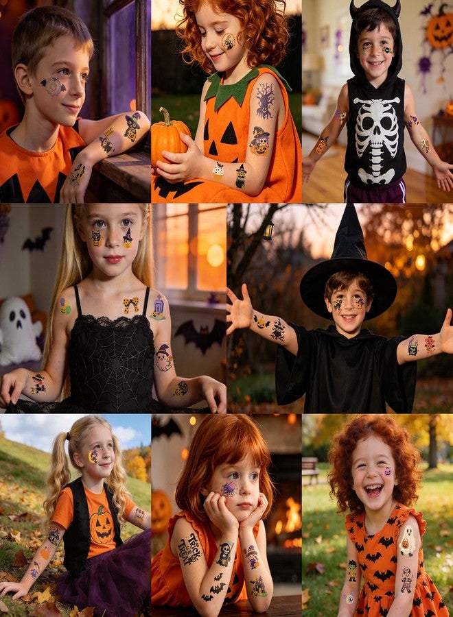 SOOVSY 300pcs Sheets Halloween Temporary Tattoos for Kids, Cute Waterproof Fake Tattoos for Boys Girls, Pumpkin Witch Skeleton Ghost Spider Bat Halloween Party Favors Supplies, Trick or Treat Decorations - Image 4
