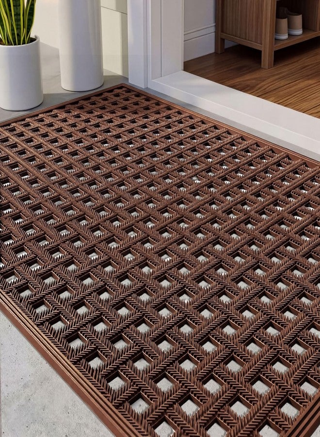 Bulijojo Front Door Mat with Drainage,24x36 Rubber Heavy Duty Dirt Trapper Waterproof Welcome Mat, All Weather for Front Back Door Patio Entryway Brown - Image 1