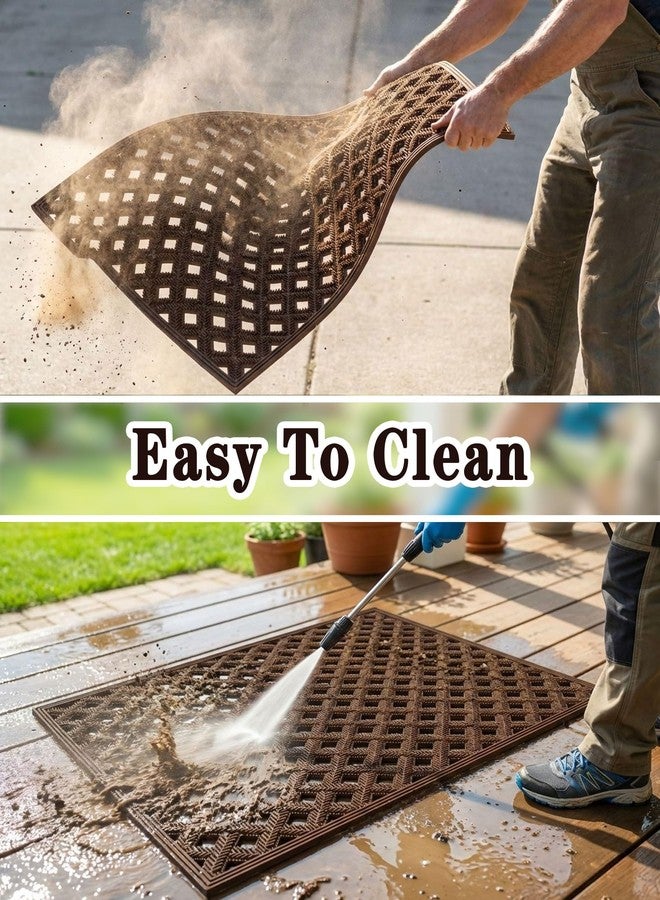 Bulijojo Front Door Mat with Drainage,24x36 Rubber Heavy Duty Dirt Trapper Waterproof Welcome Mat, All Weather for Front Back Door Patio Entryway Brown - Image 5