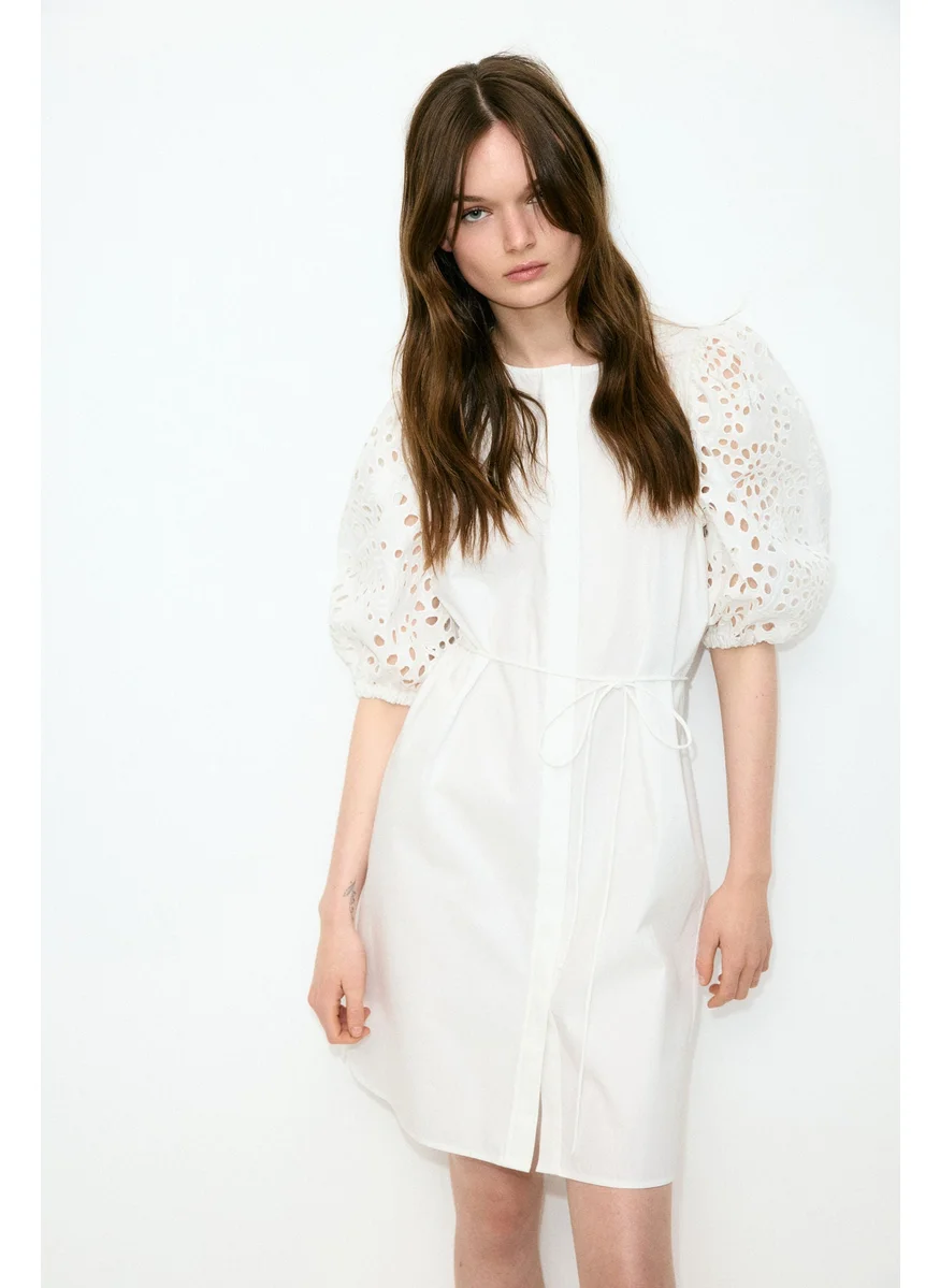 H&M Broderie Anglaise-Sleeved Dress