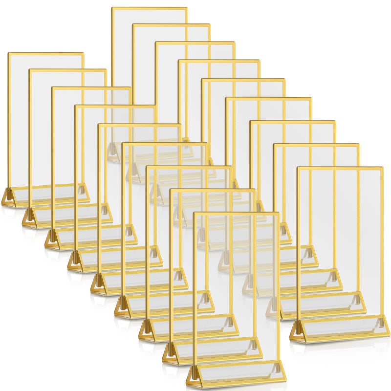Yalikop Yalikop 18 Pieces Frames Table Numbers Clear Table Sign Double Sided Picture Photo Frame Table Number Holder Acrylic Sign Holder for Wedding Table Menu Holder4 x 6 InchesGold 
