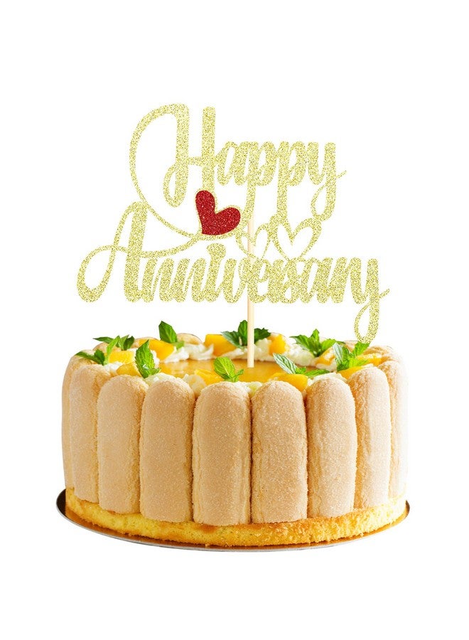 Sotpot 1 Pack Happy Anniversary Cake Topper Gold Glitter Cake Decorations for Company Anniversary Birthday Party Wedding Anniversary Supplies - Image 1