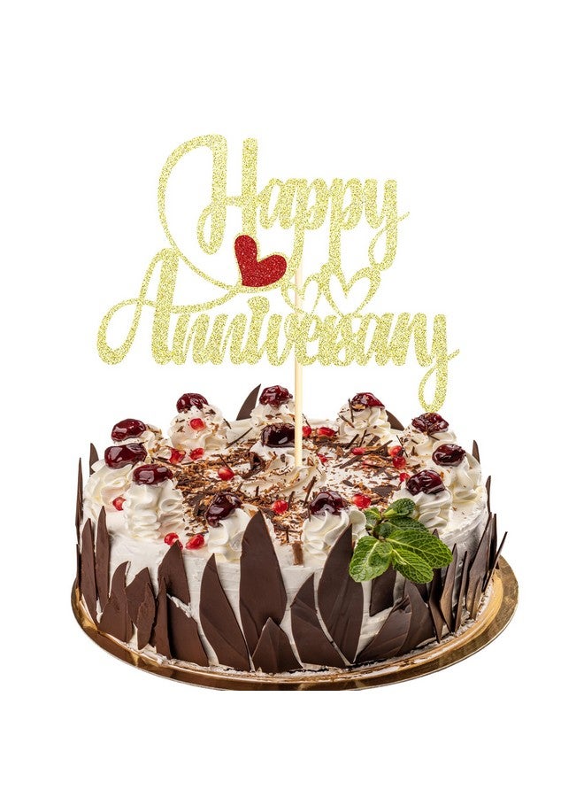 Sotpot 1 Pack Happy Anniversary Cake Topper Gold Glitter Cake Decorations for Company Anniversary Birthday Party Wedding Anniversary Supplies - Image 4
