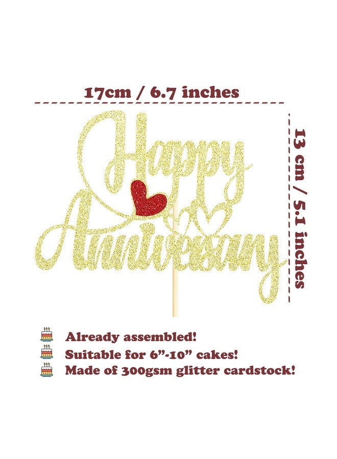 Sotpot 1 Pack Happy Anniversary Cake Topper Gold Glitter Cake Decorations for Company Anniversary Birthday Party Wedding Anniversary Supplies - Image 2