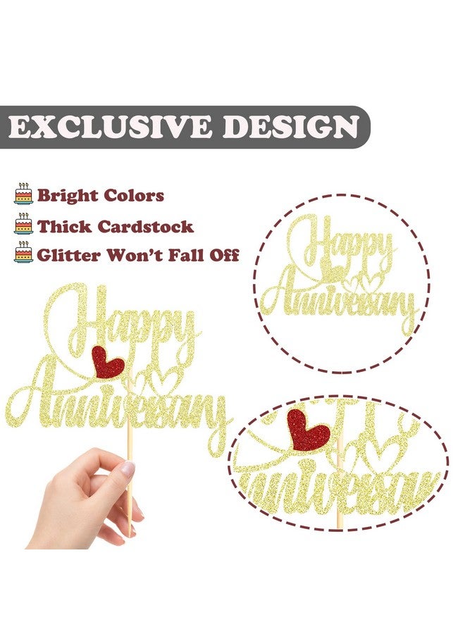 Sotpot 1 Pack Happy Anniversary Cake Topper Gold Glitter Cake Decorations for Company Anniversary Birthday Party Wedding Anniversary Supplies - Image 3