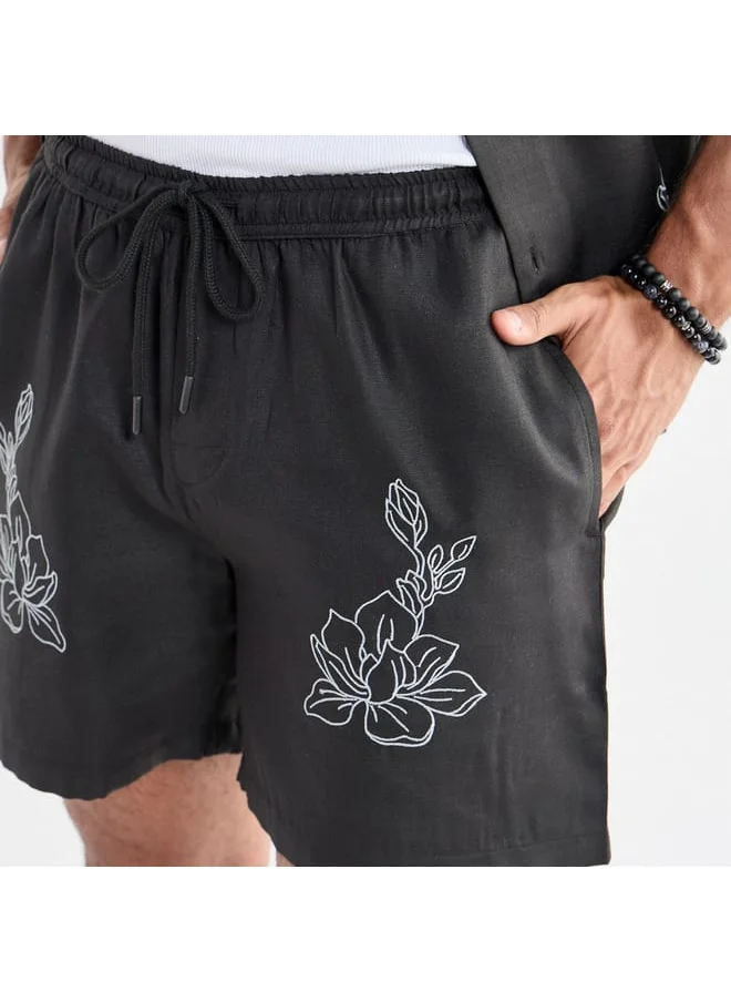 FAV Floral Printed Flexi Waist Shorts with Pockets and Drawstring Closure