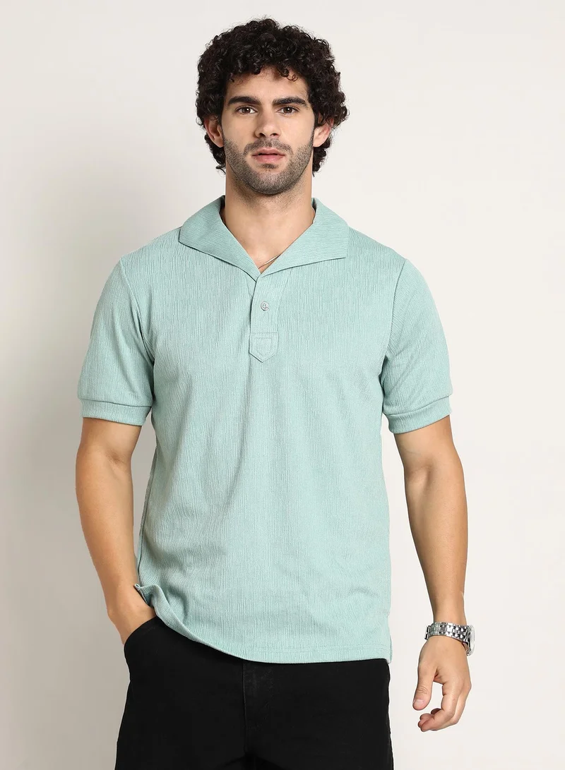Campus Sutra Men's Sea Green Tactitle Spread-Polo T-Shirt