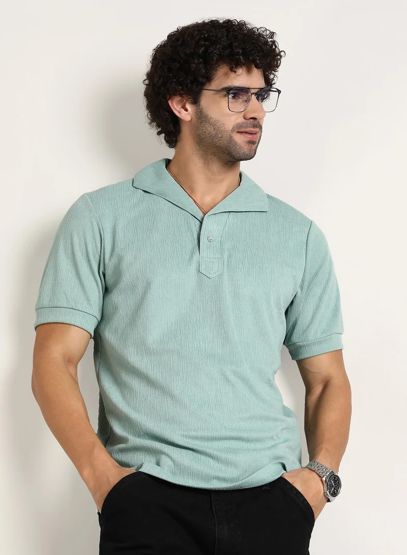 Campus Sutra Men's Sea Green Tactitle Spread-Polo T-Shirt