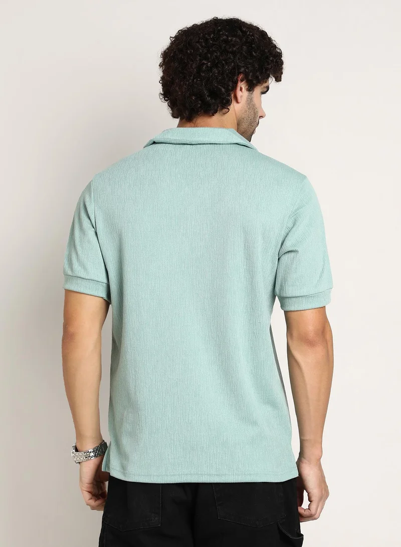 CAHOOT  Men's Sea Green Tactitle Spread-Polo T-Shirt for Men | Best Price UAE