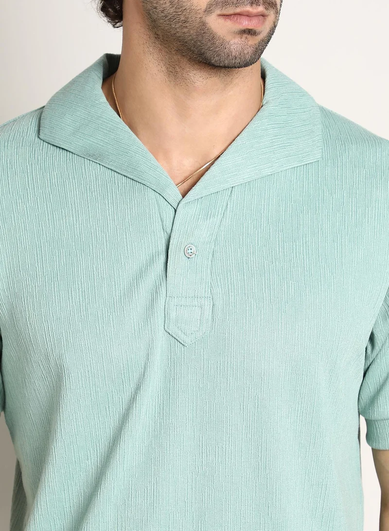 CAHOOT  Men's Sea Green Tactitle Spread-Polo T-Shirt for Men | Best Price UAE