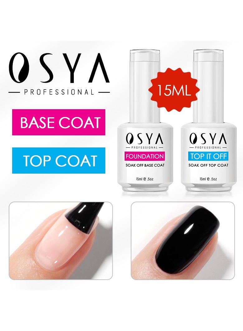 OSYA Gel Nail Polish Base and top coat Soak off UV LED Drying Long 15ml Set - Image 1