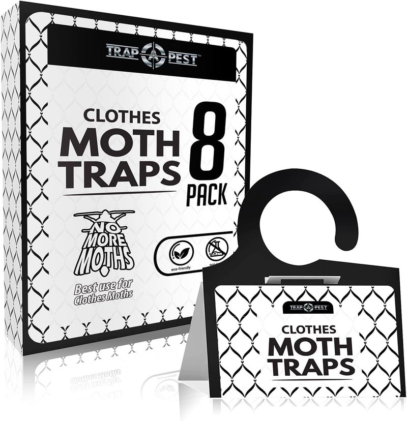 TRAP A PEST مصائد عثة الملابس - 8 عبوات - مصائد غير سامة لعث الملابس مع مادة جذب الفيرومون - مصيدة لاصقة عديمة الرائحة للخزائن والسجاد - Image 1