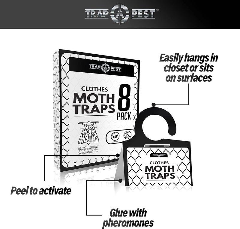 TRAP A PEST مصائد عثة الملابس - 8 عبوات - مصائد غير سامة لعث الملابس مع مادة جذب الفيرومون - مصيدة لاصقة عديمة الرائحة للخزائن والسجاد - Image 4