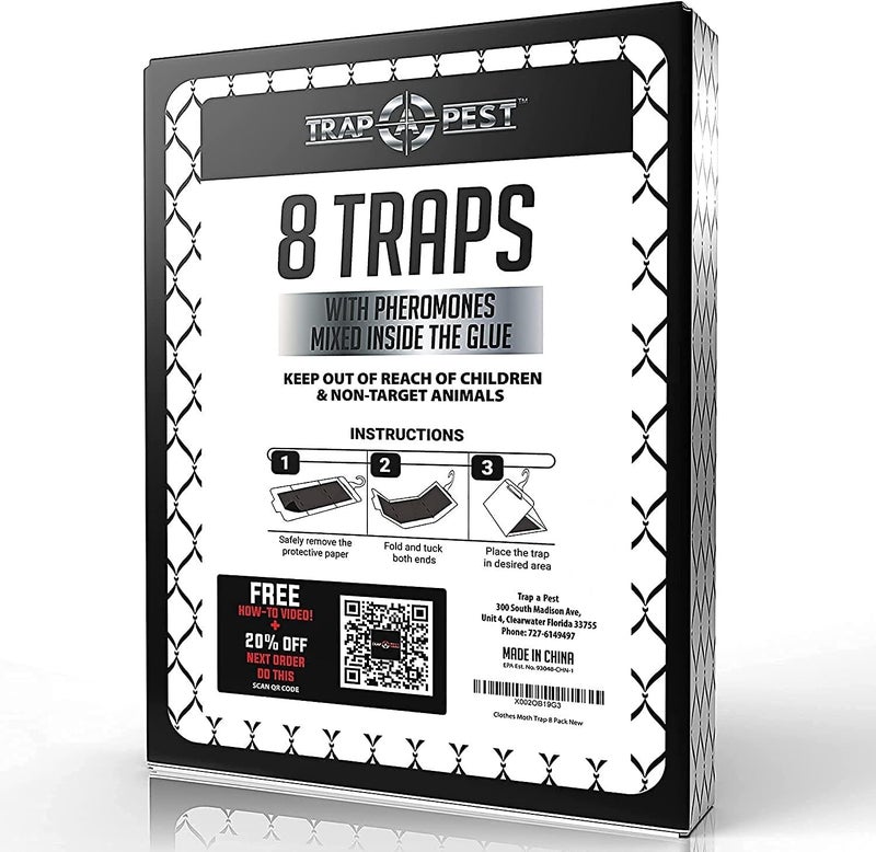 TRAP A PEST مصائد عثة الملابس - 8 عبوات - مصائد غير سامة لعث الملابس مع مادة جذب الفيرومون - مصيدة لاصقة عديمة الرائحة للخزائن والسجاد - Image 5