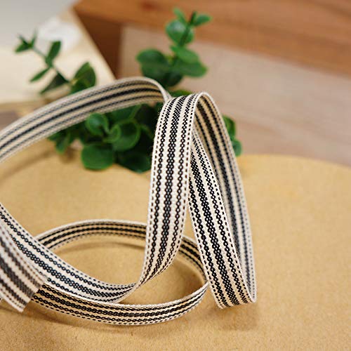 CT CRAFT LLC Ivory Cotton Black Stripes Ribbon 3/8" x 10 Yards for Home Décor Gift Present Wrapping DIY Crafts Birthday Wedding Bouquet Christmas - Image 4