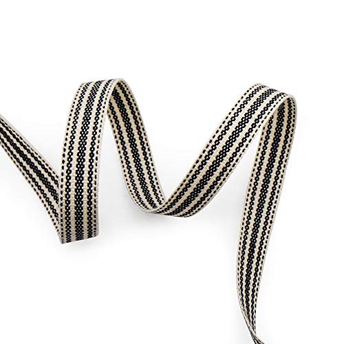 CT CRAFT LLC Ivory Cotton Black Stripes Ribbon 3/8" x 10 Yards for Home Décor Gift Present Wrapping DIY Crafts Birthday Wedding Bouquet Christmas - Image 3