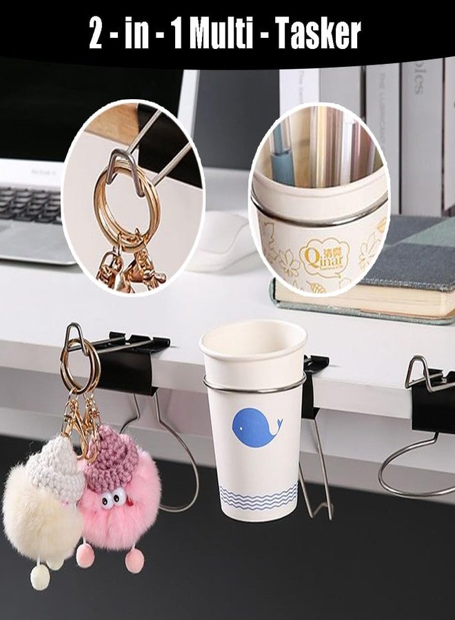 OULIGET Desk Cup Holder Binder Clips Hooks,Disposable Paper Cup Table Edge Clamp,Headphone Bag Keys Hats Pencil Hanger for Home Office and School,2 Pack - Image 4