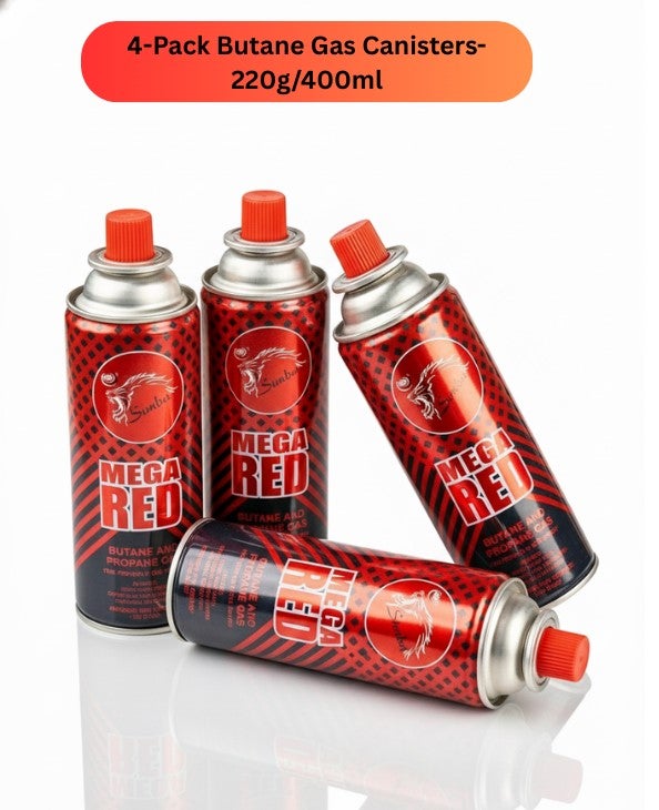 Simba Portable Butane Gas Canister Set 220g/400ml for Camping, Cooking, and Outdoor Adventures, Pack of 4 - Image 1