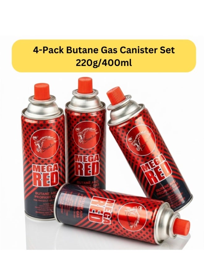 Simba Portable Butane Gas Canister Set 220g/400ml for Camping, Cooking, and Outdoor Adventures, Pack of 4 - Image 1