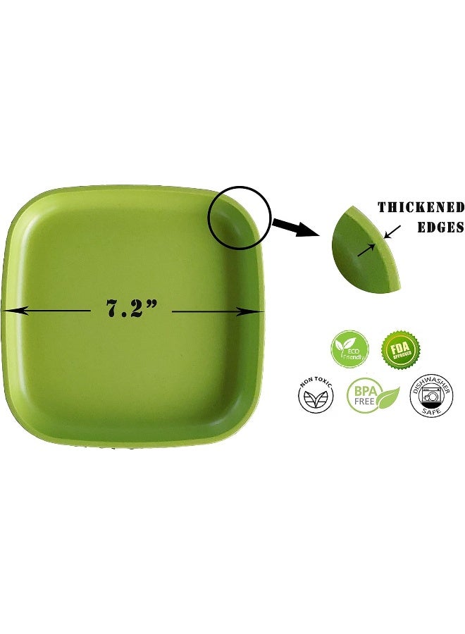 1 Click Bamboo Kids Plates, (4 Color Set), Stackable, Reusable, Deep sides for Easy Kids, Toddlers and Big Kids Feeding, Dishwasher Safe, Bamboo Dinnerware Set - Image 5