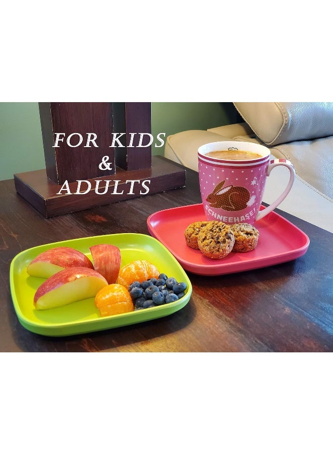 1 Click Bamboo Kids Plates, (4 Color Set), Stackable, Reusable, Deep sides for Easy Kids, Toddlers and Big Kids Feeding, Dishwasher Safe, Bamboo Dinnerware Set - Image 4