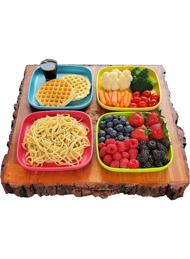1 Click Bamboo Kids Plates, (4 Color Set), Stackable, Reusable, Deep sides for Easy Kids, Toddlers and Big Kids Feeding, Dishwasher Safe, Bamboo Dinnerware Set - Image 2