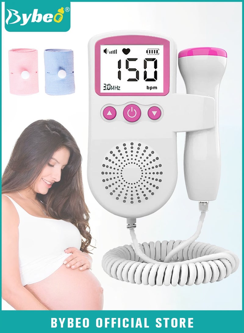 Bybeo Baby Fetal Doppler, Fetal Heart Rate Monitor, Ultrasound Heart Rate Detector, Probe Prenatal Baby Fetal Heartrate Monitor, Home Doppler Meter with LCD Display with 2 PCS Monitor Belt - Image 1