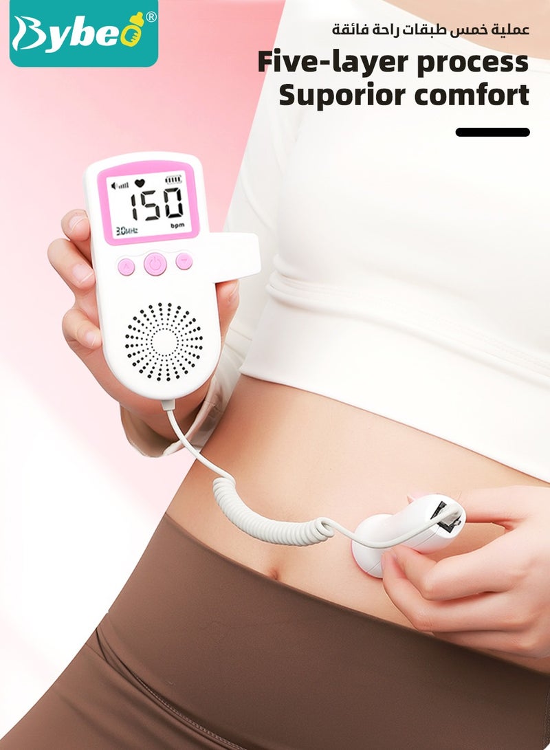 Bybeo Baby Fetal Doppler, Fetal Heart Rate Monitor, Ultrasound Heart Rate Detector, Probe Prenatal Baby Fetal Heartrate Monitor, Home Doppler Meter with LCD Display with 2 PCS Monitor Belt - Image 4
