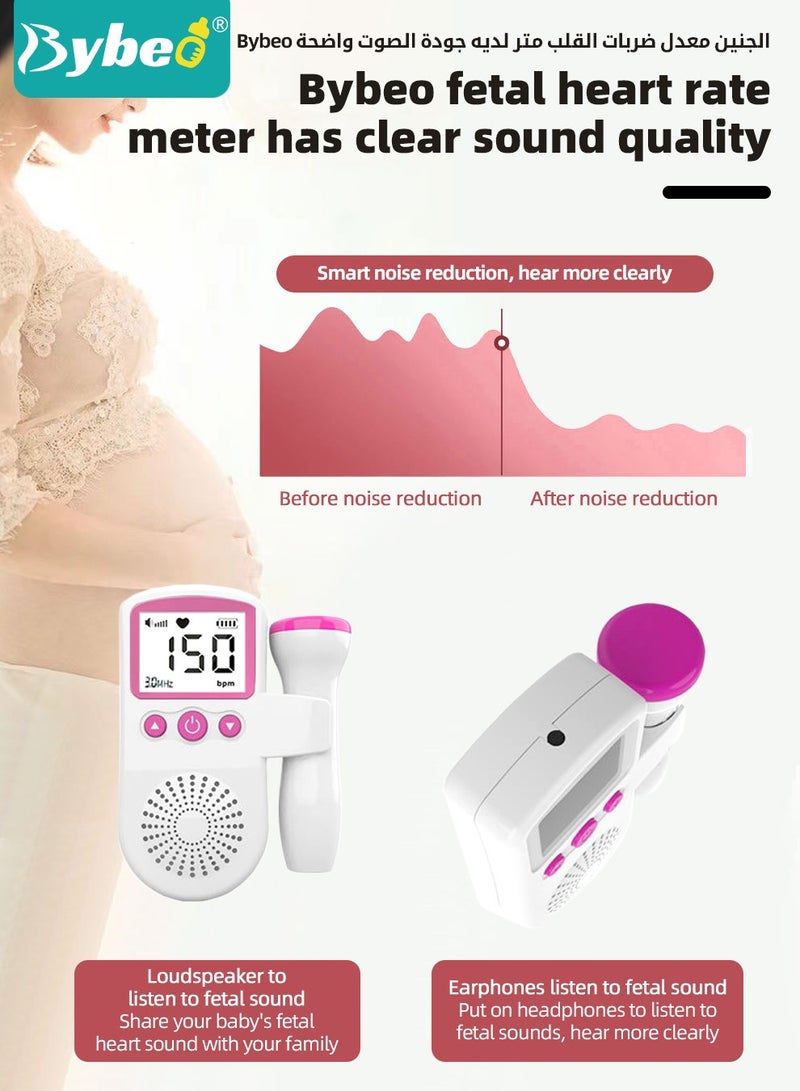 Bybeo Baby Fetal Doppler, Fetal Heart Rate Monitor, Ultrasound Heart Rate Detector, Probe Prenatal Baby Fetal Heartrate Monitor, Home Doppler Meter with LCD Display with 2 PCS Monitor Belt - Image 5