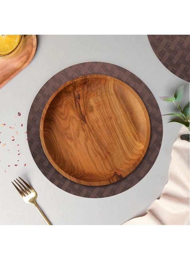 ElastPro Ethylene Vinyl Acetate Round Placemat Set Of 4 Heat-Resistant Place Mats Stain Resistant Washable, Dining Table (Diagonal Pattern, Coffee Brown) - Image 3