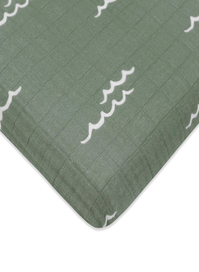 Babyletto 100% Organic Cotton All-Stages Midi Crib Sheet, GOTS-Certified, Fitted 360°, Ultra-Soft and Breathable Muslin - Ocean Waves - Image 1
