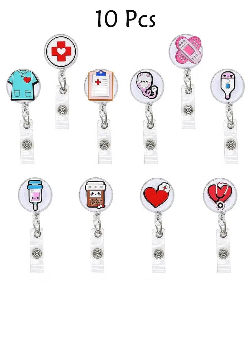 10 PCS Badge Reel Holder, Funny Badge Holder, Nurse Badge Reel Holder, Retractable Nursing Id Badge Reels Clips, Cute Nursing Badge Reel for Nurses Doctor Hospital Office Worker Gifts - Image 1
