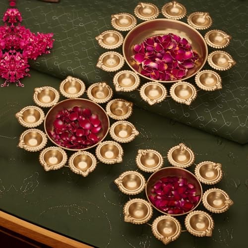 TIED RIBBONS Diya Shape Urli Bowl Set for Decoration | Iron, 10,11,13 Inch | Set of 3 | Flower Decorative Bowl for Wedding, Pooja, Christmas Decorations, Indian Décor - Image 2