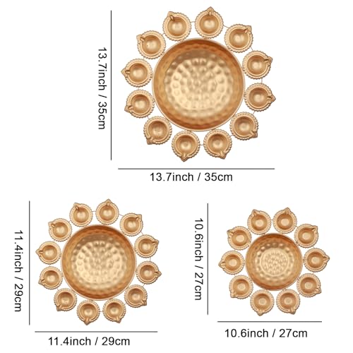 TIED RIBBONS Diya Shape Urli Bowl Set for Decoration | Iron, 10,11,13 Inch | Set of 3 | Flower Decorative Bowl for Wedding, Pooja, Christmas Decorations, Indian Décor - Image 4