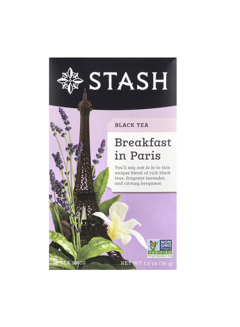 Stash Tea, Black Tea, Breakfast in Paris, 18 Tea Bags, 1.2 oz (36 g)