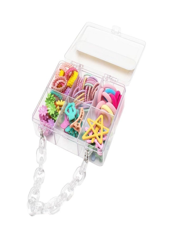 ZEBROC Kids Hair Accessories Set with Transparent Purse | Assorted Mini Hair Ties, Coil Bands, Flower Clips, Mini-Clutchers, Heart & Star Clips | Multicolour Styling Kit for Girls - Image 1