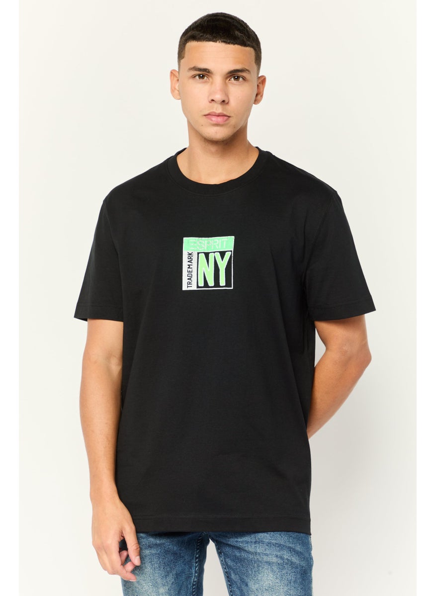 ESPRIT Men Crew Neck Short Sleeve Graphic Print T-Shirt, Black  - Image 1
