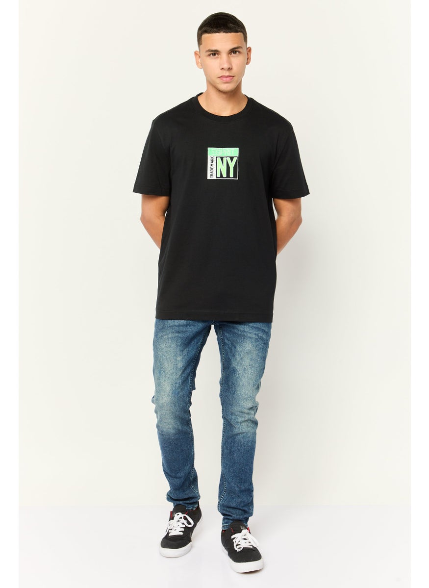 ESPRIT Men Crew Neck Short Sleeve Graphic Print T-Shirt, Black  - Image 4