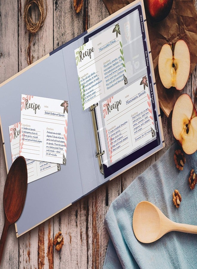 Better Kitchen Products واقيات صفحات بطاقات وصفات الطعام من Better Kitchen Products، 100 قطعة، جيوب 4 × 6 بوصة، جيبان لكل صفحة، أوراق إعادة تعبئة صفحات جيب كتاب الوصفات، 8.5 × 6.9 بوصة، مثقوبة بثلاثة ثقوب - عبوة من 100 قطعة - Image 3