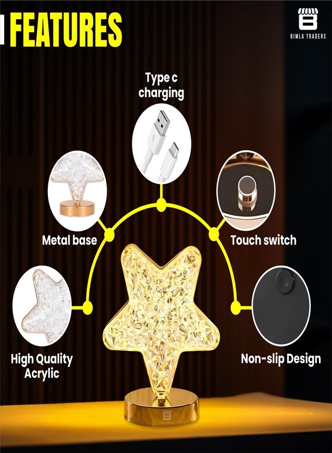 BTfash 3D Star Desk Lamp | Cute Decorative Table Lamp | Acrylic Metal Bedside | Night Light for Living Room, Bedroom, Dining Party Lamp | (Star) - Image 5