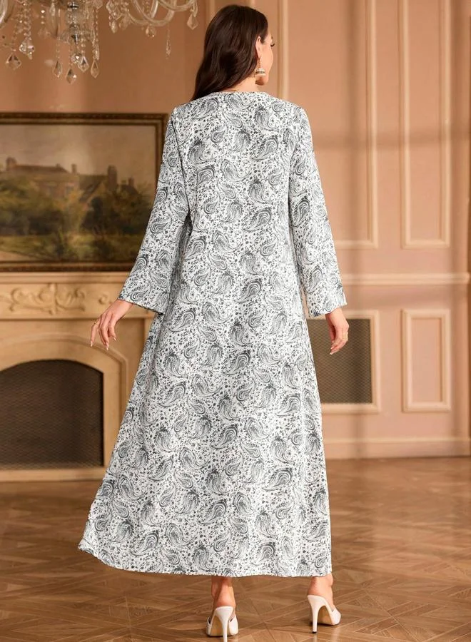 Take Two Floral Print Pleated Detail A-Line Maxi Jalabiya