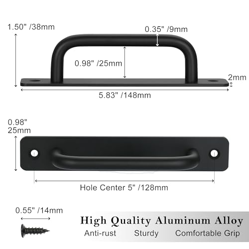 Malimali 4 Pack Black Barn Door Handles, 5" Hole Center Gate Handle Sliding Door Handles Modern Aluminium Door Pull for Pocket Door Bifold Closet Doors Hardware Replacement - Image 2