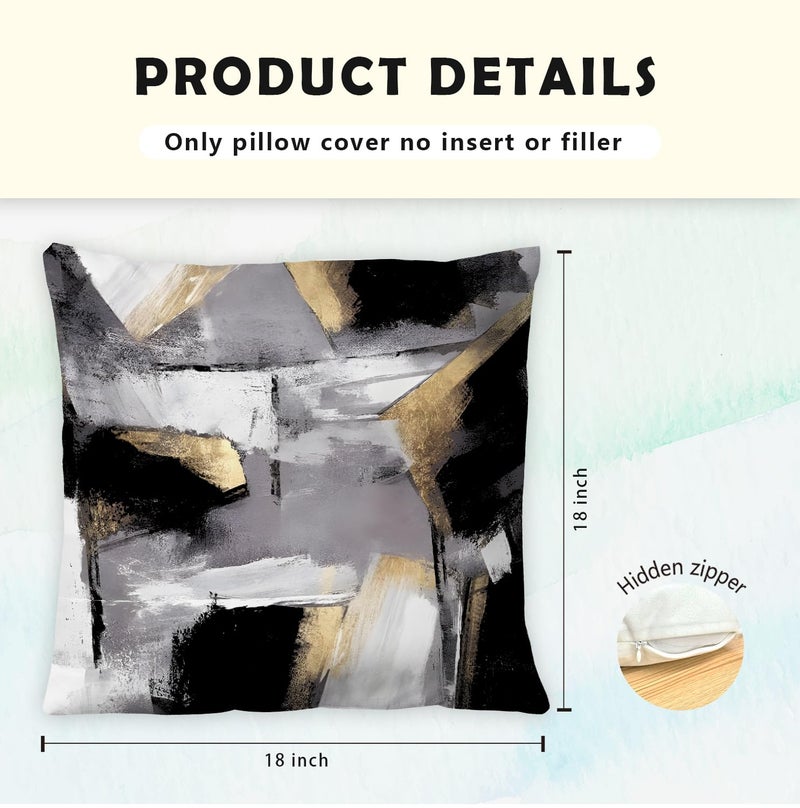 Supwhd Black and White Pillow Covers  Abstract White Black and Gold Pillow Covers 18x18 Set of 2  Modern Black and White Pillow Covers for Couch Bed Living Room - Image 5