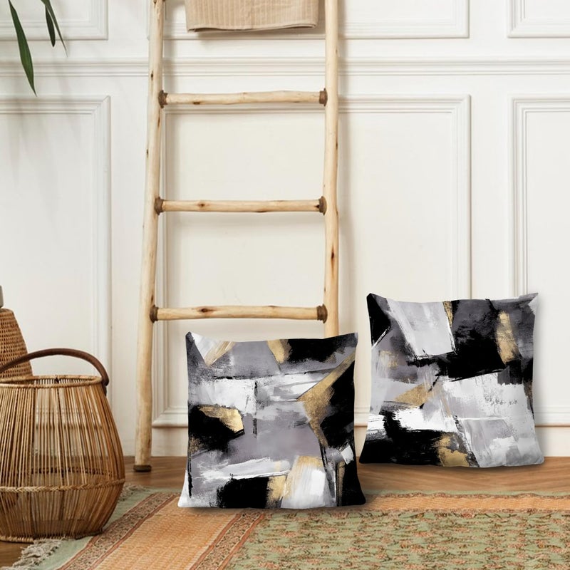 Supwhd Black and White Pillow Covers  Abstract White Black and Gold Pillow Covers 18x18 Set of 2  Modern Black and White Pillow Covers for Couch Bed Living Room - Image 3
